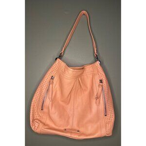 B. Makowsky dusty rose beige leather Hobo Tote Shoulder Bag Zipper Accent